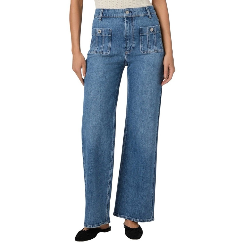 PAIGE Anessa Wide Leg Jeans Sz 32 Paley Wash Patch Pocket High Rise NWT Denim